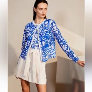 MARC CAIN COLLECTIONS Gentian Cardigan Knitted In Germany Small Blue $1200